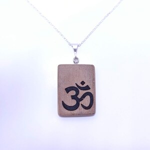 Om Sign Wooden Necklace Engraved Om Sign Wood Pendant Silver Chain Wooden Pendant Walnut Wood Jewelry Gift For Yogi Wooden Jewelry image 4