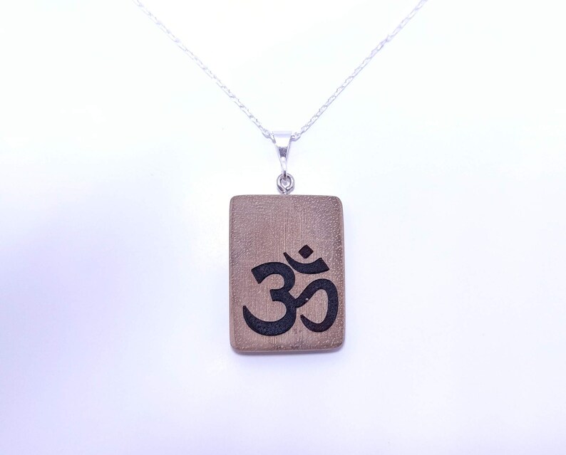 Om Sign Wooden Necklace Engraved Om Sign Wood Pendant Silver Chain Wooden Pendant Walnut Wood Jewelry Gift For Yogi Wooden Jewelry image 4