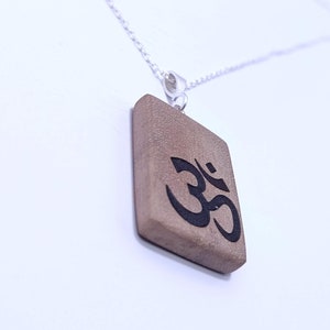 Om Sign Wooden Necklace Engraved Om Sign Wood Pendant Silver Chain Wooden Pendant Walnut Wood Jewelry Gift For Yogi Wooden Jewelry image 2