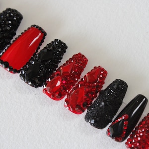 Red Bottom Press On Nails: Bling Gem Nail Set