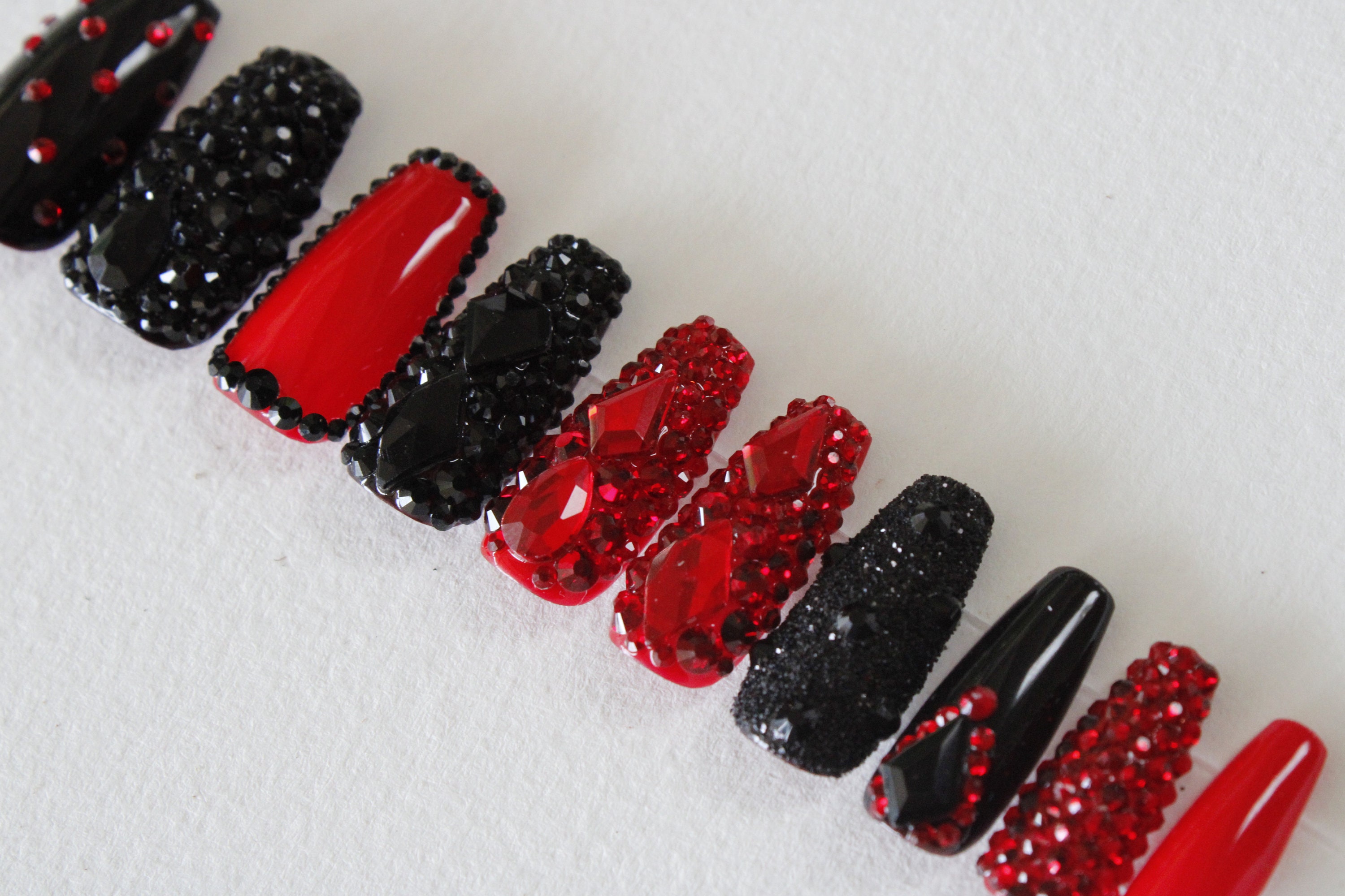 Red Bottom Press on Nails: Bling Gem Nail Set