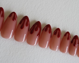 Blood Drip Press On Nails - 10 or 20pc Red Drip Press On Nail Set - Blood Nails, Halloween Nails, Spooky Nails