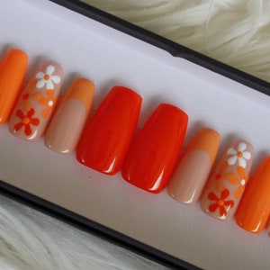 Orange Flower Press On Nails: Summer Floral Nail Set