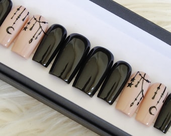 Witchy Halloween Press On Nail Set - Black Drapery Press On Nails
