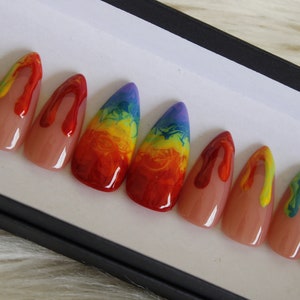 Rainbow Drip Press On Nails: Pride Swirl Nail Set