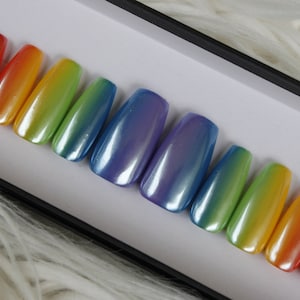 Rainbow Ombre Holographic Press On Nails - 10 or 20pc Mirrored Rainbow Press On Nail Set - Pride Nails, Rainbow Nails, Holographic Nails