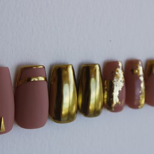 Pink and Chrome Gold Press On Nails: French Tip Nail Set