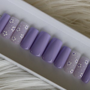 Purple Flower Press On Nails: Spring Easter Nail Set