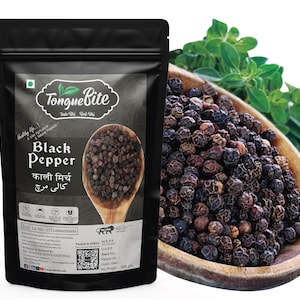 TongueBite Black Pepper Whole 100gm - Premium Quality Spices - Fresh Organic Essential Indian Peppercorn