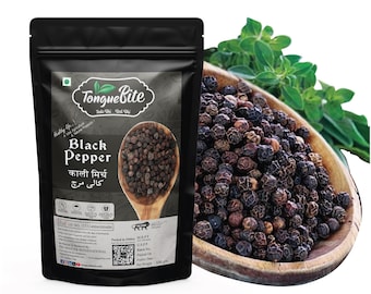 Pimienta negra india orgánica TongueBite de 50 g (1,76 oz) a 200 g (7 oz) en granos enteros – Pimienta negra india premium Kali Mirch