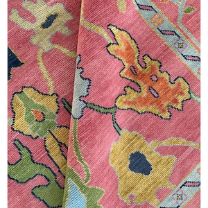 Modern Pink Oushak Style Hand Knotted Rug | Colorful Handmade Wool Area Rugs For Living Room Bedroom  8x10 9x12 10x14 Any Room