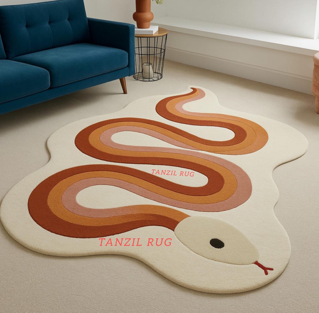 Hand-tufted Wool Area Rug: Snake Print Colorful Carpet - Etsy