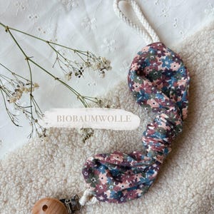 Schnullerkette aus Bio Baumwolljersey | süßes Schnullerband | minimalistisch Blumenmuster | Perfektes Geschenk zur Geburt