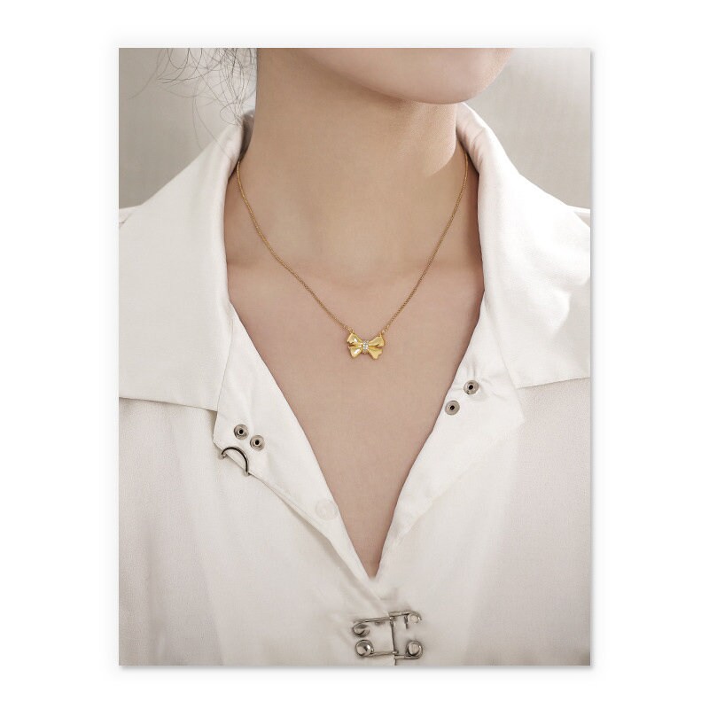 Gold Bow Pendant Necklace Delicate Ribbon Necklace Bow Etsy