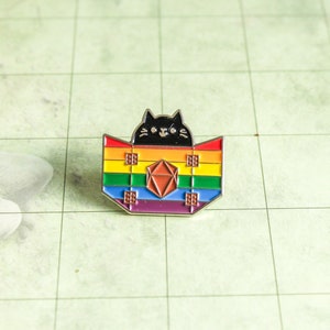 Dungeons and Dragons DnD Gift Rainbow Pride Dungeon Meowster Cat Badge Enamel Pin Broach LGBTQ