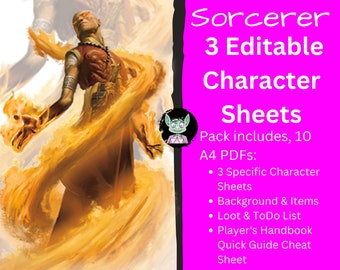 Customizable Sorcerer A4 Printable PDF Character Sheet