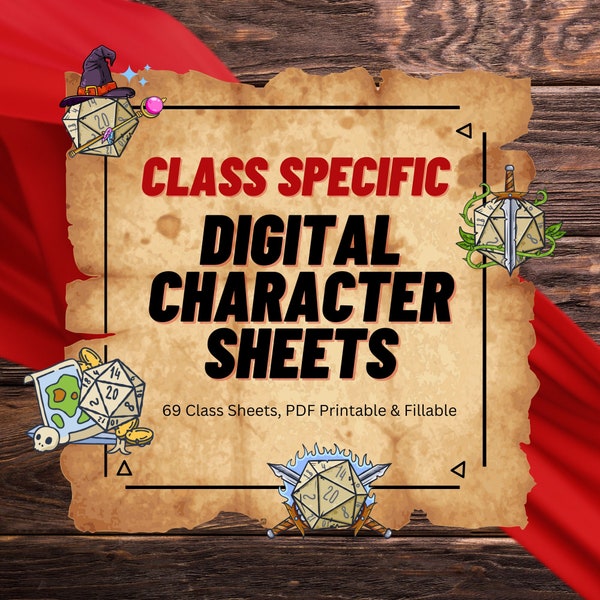 Class Specific Character Sheet 5e | 9 A4 Editable PDFs for Dungeons and Dragons