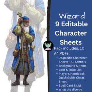 Wizard Dnd Character Sheet 14 Editable Pdfs A4 Printable D&amp;D 5e 5th ...