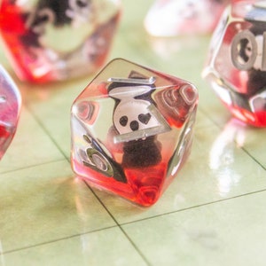 Grim Reaper DnD Dice Set| Dungeons and Dragons Red and Clear Transparent Dice (7) | Polyhedral Dice