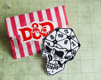 Dungeons & Dragons D20 Dice Skull Embroidered Patch - DnD | Black and White | Large Patch | Cool and Edgy | DND Patch Collector