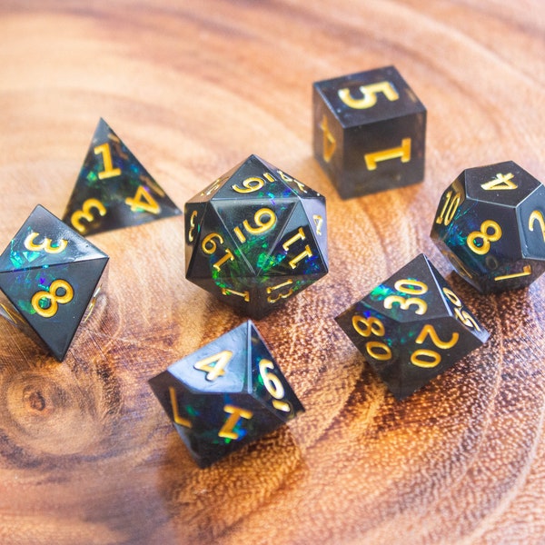 Black and Green Resin DnD Dice, Dnd Sharp Edge Dice Set for Dungeons and Dragons, Polyhedral Dice Set