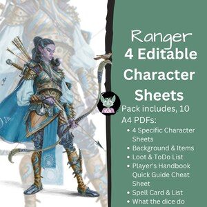 Ranger Dungeons and Dragons Character Sheet 9 Editable Pdfs A4 ...