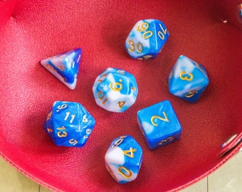 Two Tone Blue and White DnD Dice Set | Mixed cloudy dice | Dungeons and Dragons Blue Dice  (7) | Polyhedral Dice