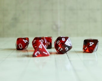Red Smoke DnD Dice Set| Dungeons and Dragons Red Dice (7) | Polyhedral Dice | Transparent Dice See Through Dice | Black Smoke Two Tone