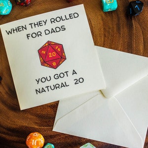 Dad DnD Natural 20 card.  Can be used for any occasion and personalised with a pin