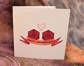 Carte d'amour romantique de joyeux anniversaire | Carte d'amour D20 | Carte de Saint-Valentin parfaite pour un joueur de DN