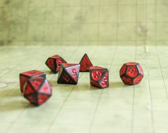 Archaic Dark Red DnD Dice Set | Dungeons and Dragons Red Dice (7) | Polyhedral Dice