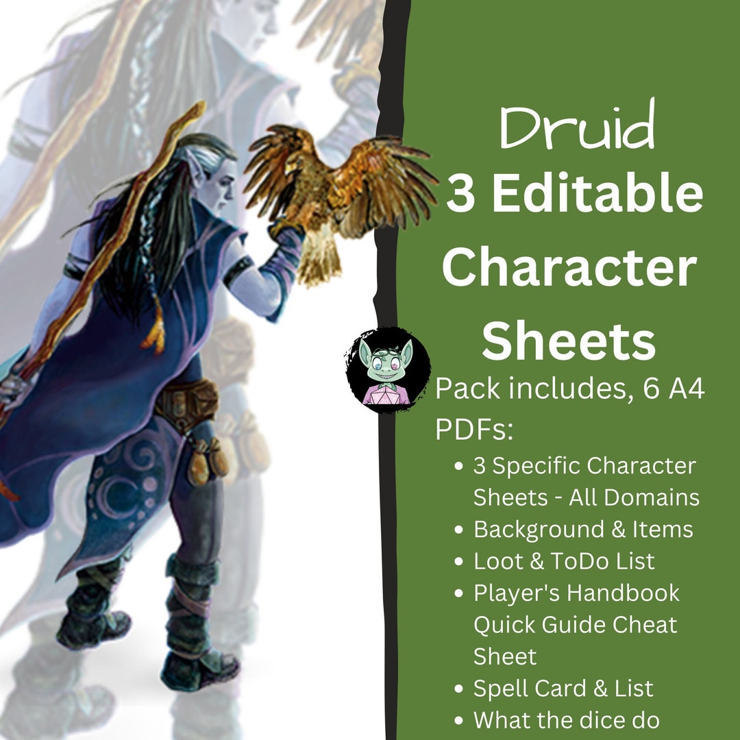 Druid Dungeons and Dragons Character Sheet 6 Editable Pdfs A4 Printable ...