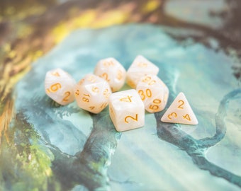 Pearl White Dice Set | White Gold Dice for DnD | Dungeons and Dragons White and Gold Dice  (7) | Polyhedral White Dice