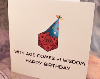 Carte d'anniversaire de niveau supérieur +1 Wisom inspirée par D&D | Épinglette inspirée du MDN