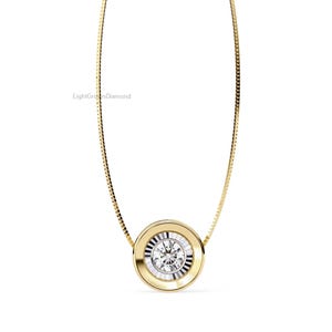Bezel Solitaire Lab Grown Diamond Pendant: 14K White Gold Two-Tone Necklace