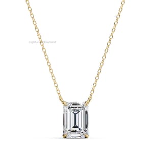 Emerald Cut Lab Grown Diamond Solitaire Pendant - 18K Yellow Gold