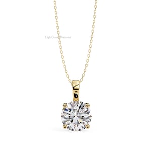 3.01 CT Lab Grown Diamond Solitaire Pendant: 14K White Gold Loop Necklace