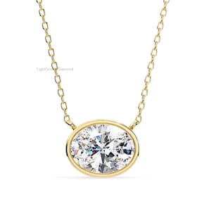 1.50 CT Oval Lab Grown Diamond Pendant: 14K Yellow Gold Bezel Solitaire