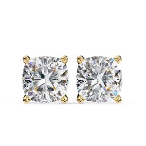 Cushion Cut Lab Grown Diamond Stud Earrings, 18K Solid Rose Gold One Diamond Earrings, Fancy Unique Earrings, Push Back Earrings For Her