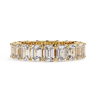 Emerald Lab Grown Diamond Full Eternity Band, 18K Yellow Gold Matching Unique Band, Anniversary Gift Band For Her, Proposal Women Bands