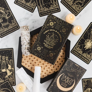 Gold Foil and Black Tarot Cards with Guide Book for Beginners and Advanced Tarot, Large Tarot Deck, spiritual, witch, meditation