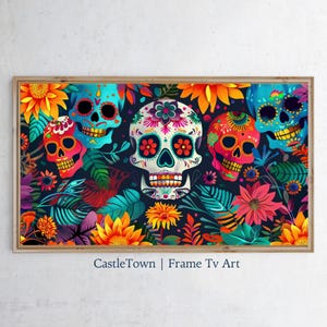 Day of the Dead TV Frame Art | Colorful Sugar Skulls for Samsung Frame TV | Mexican Fiesta Digital Download | Vibrant Calavera Decor
