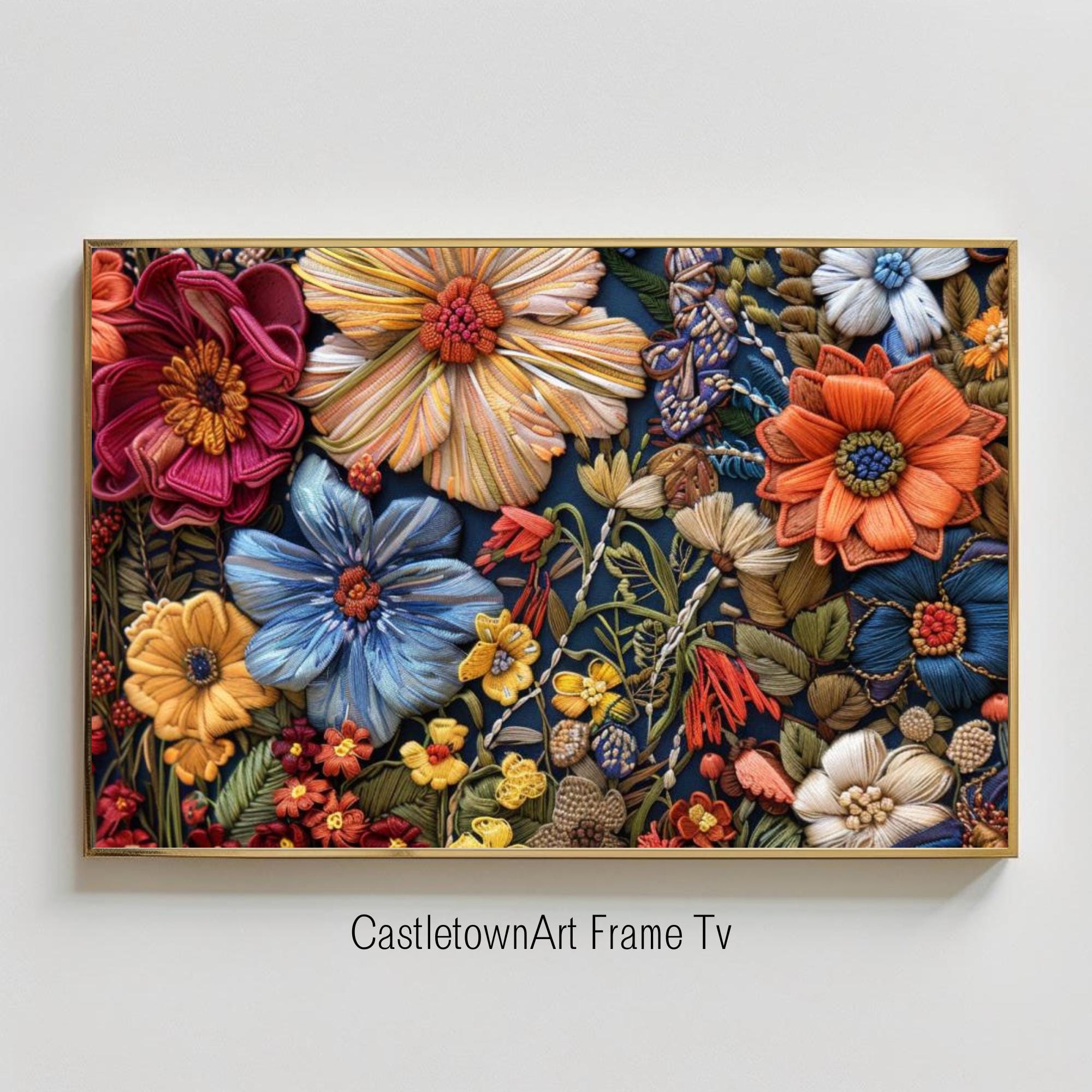 刺繍の野花のテレビフレームアート:秋の花のデザイン デジタル 刺繍の野花のテレビフレームアート:秋の花のデザイン デジタル
