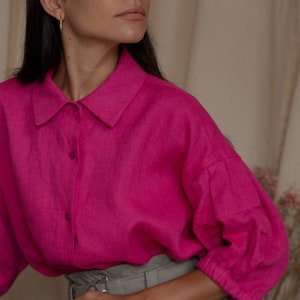 Serine magenta linen short sleeve shirt image 2