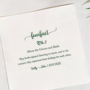 Fun Facts Wedding Napkins|Custom Fun Facts Cocktail Napkins|Confession Text Napkins|Trivia Personalized Napkins|Theme Personalized Napkins