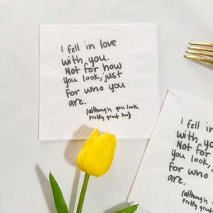 Tovaglioli personalizzati con biglietti d'amore scritti a mano/Tovaglioli personalizzati per matrimoni/Tovaglioli per cocktail/Addio al nubilato/Tovaglioli personalizzati con testo di confessione/Regalo per lei