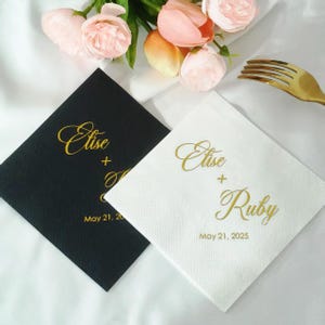 Personalized Wedding Napkins|Custom Gold Foil Napkins|Customized Name and Date|Cocktail Napkins|Wedding Decor|Bridal Shower|Engagement Party