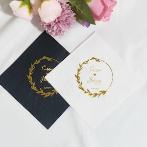 Personalized Wedding Napkins|Custom Gold Foil Napkins|Customized Name and Date|Cocktail Napkins|Wedding Decor|Bridal Shower|Engagement Party