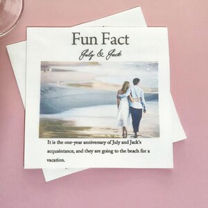 Tovaglioli personalizzati con curiosità e foto/Tovaglioli personalizzati per matrimonio/Tovaglioli da cocktail/Regalo per lei/Foto stampata/Foto commemorativa di coppia e biglietto d'amore