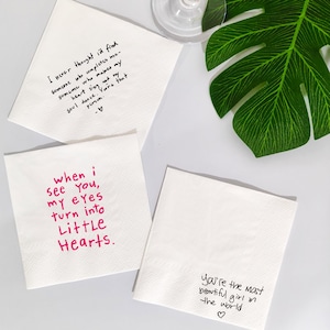 Personalized Handwritten love note napkins|Wedding Napkins|Cocktail Napkins|Couple Love Note|Custom Confession Text Napkins|Gift for Her
